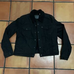 LEVI'S Original Sherpa Trucker Black Fleece Lined Denim Jacket ~ Women's Size L